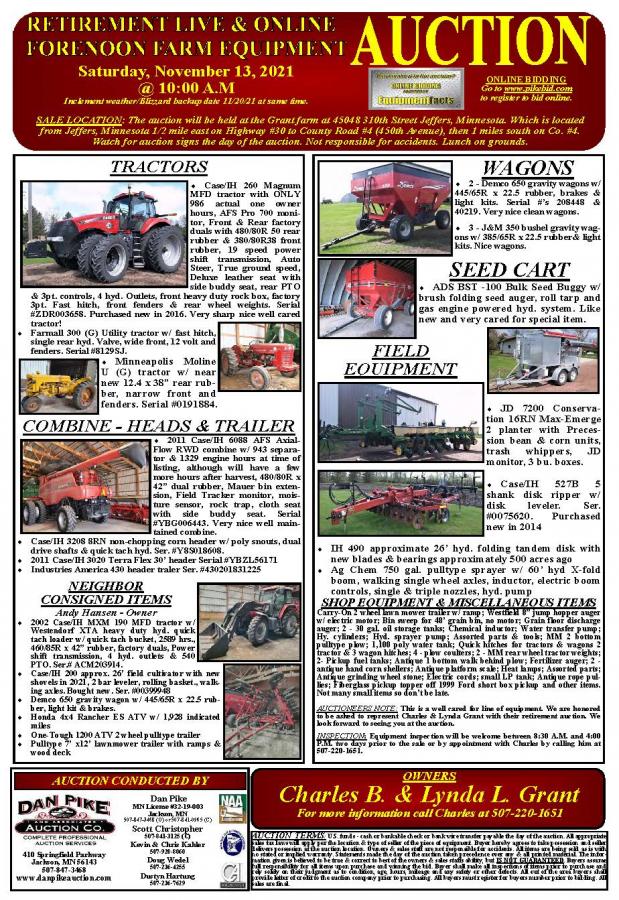 Charles & Lynda Grant Retirement Farm Equipment Auction